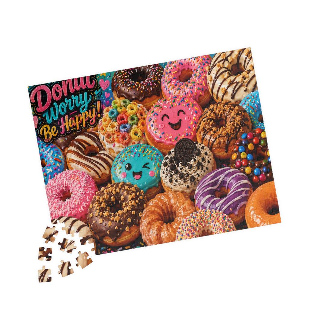 Donut Worry Be Happy Puzzle — Colorful Donut Jigsaw (110–1014 Pieces)