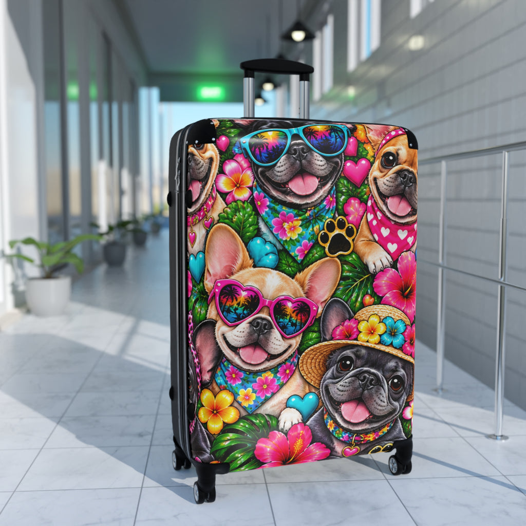 Colorful French Bulldog Suitcase – Cute Puppy Hearts & Sunglasses Carry-On