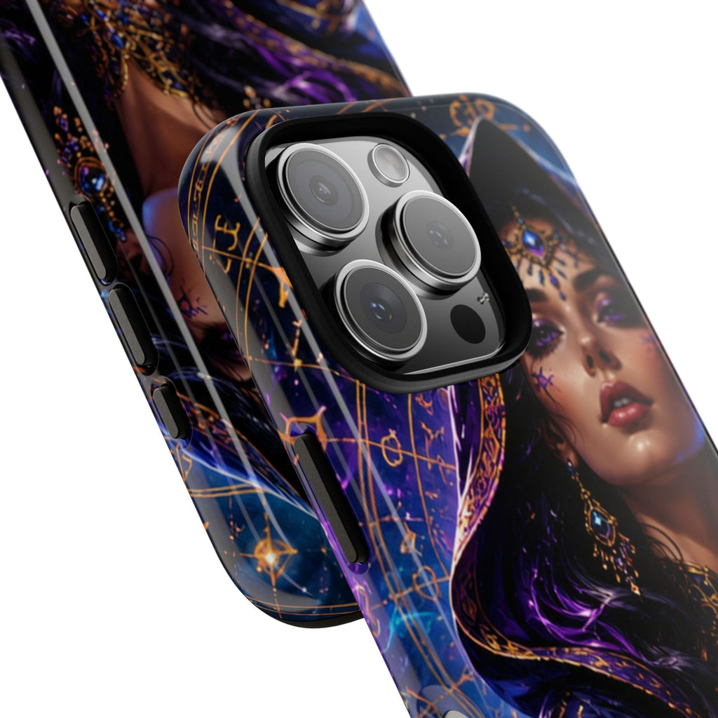 Phone Case — Mystical Sorceress Art Protective Tough Case (Astrology, Purple Hooded Witch)