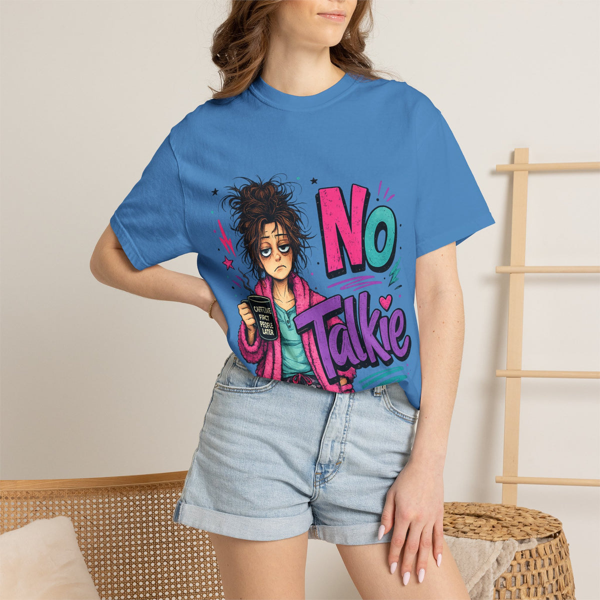 No Talkie Graphic T-Shirt | Grumpy Coffee Girl Illustration