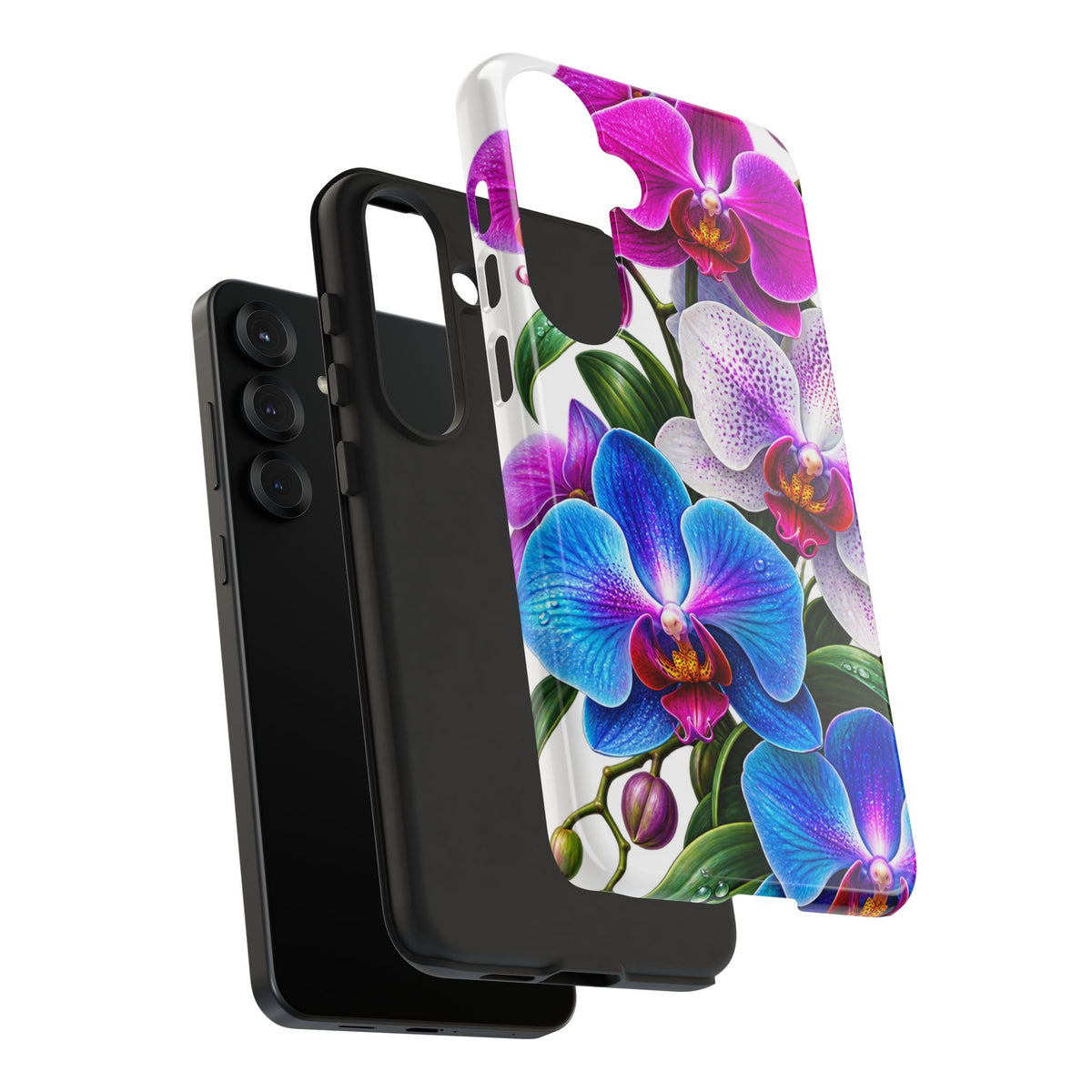Orchid Floral Tough Phone Case – Vibrant Blue & Pink Orchid Protective Cover