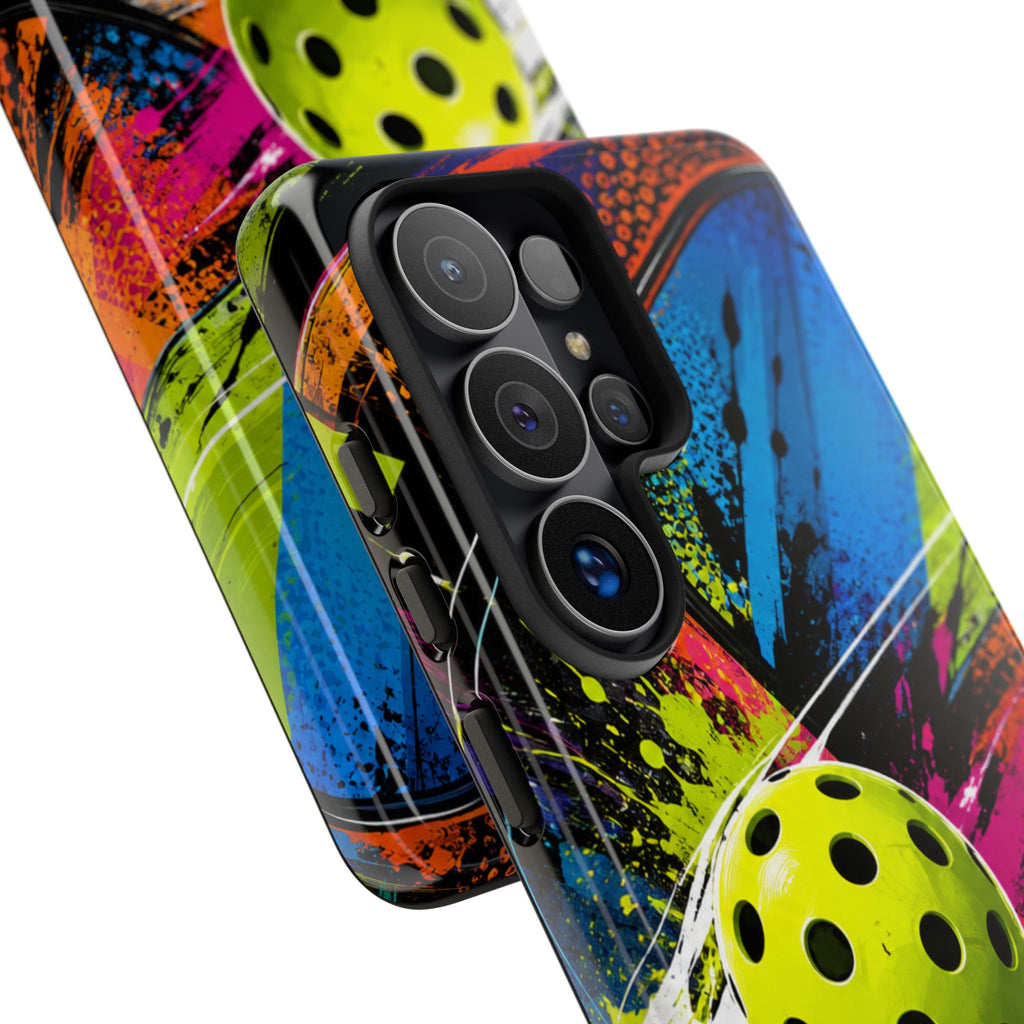 Pickleball Phone Case – Neon Paddle & Ball Splash Tough Case
