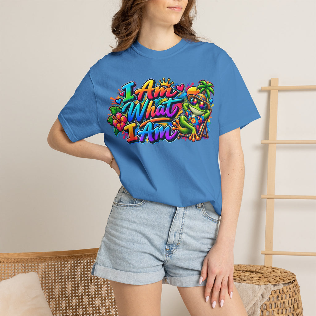 T-Shirt — "I Am What I Am" Colorful Tropical Frog Graphic Tee