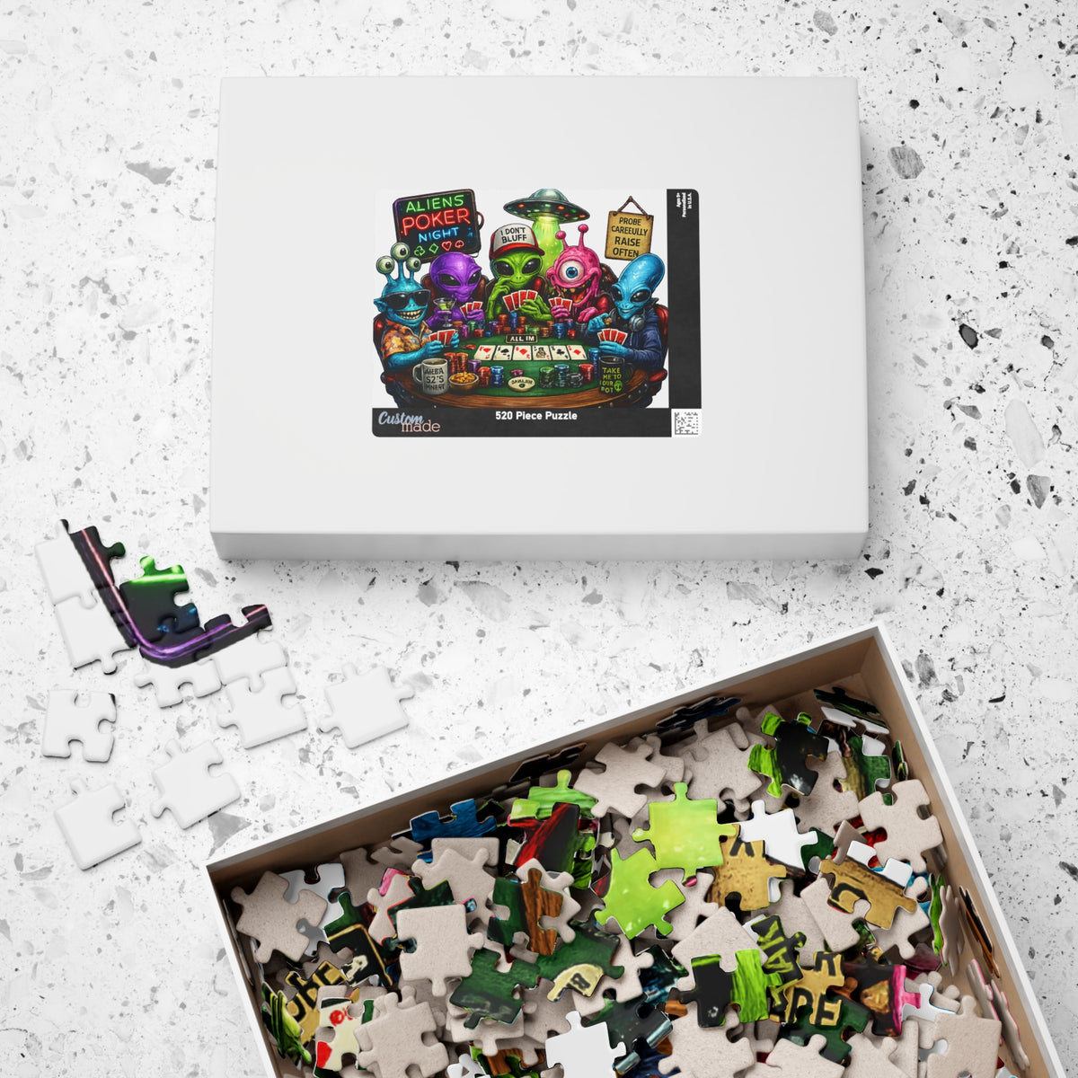 Aliens Poker Night Puzzle | Card Game Alien Illustration Jigsaw