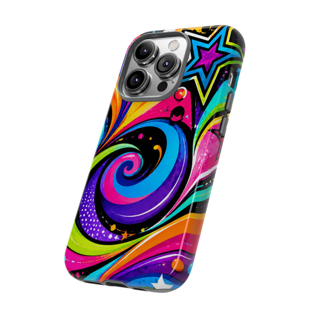 Psychedelic Swirl Phone Case — Bold Retro Stars & Neon Pop Art Tough Case