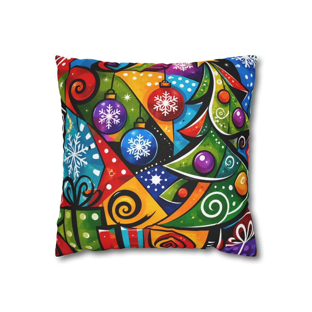 Colorful Abstract Christmas Tree Pillowcase — Festive Holiday Throw Pillow Cover