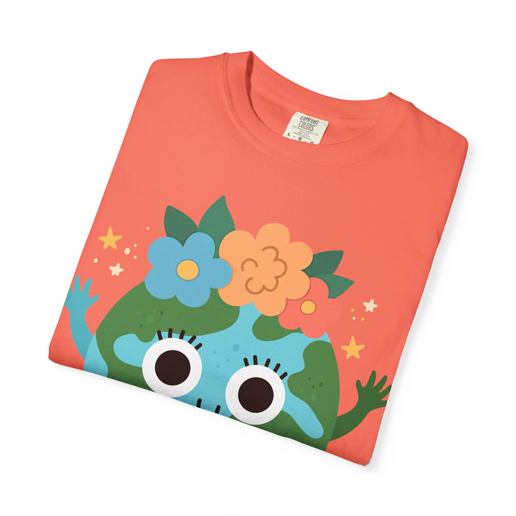 Flower Crown Earth Illustration T-shirt | Cute Planet Graphic