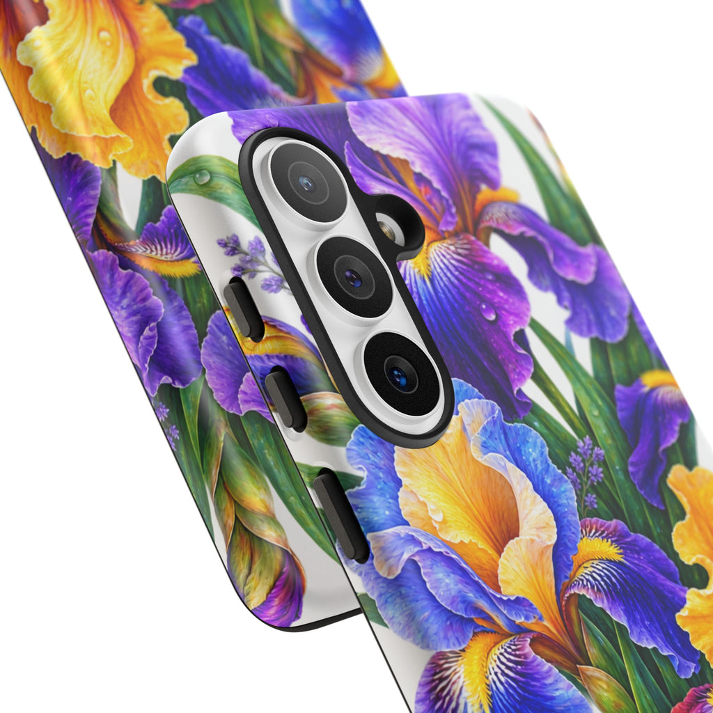 Floral Iris Tough Phone Case — Colorful Watercolor Iris Protective Cover
