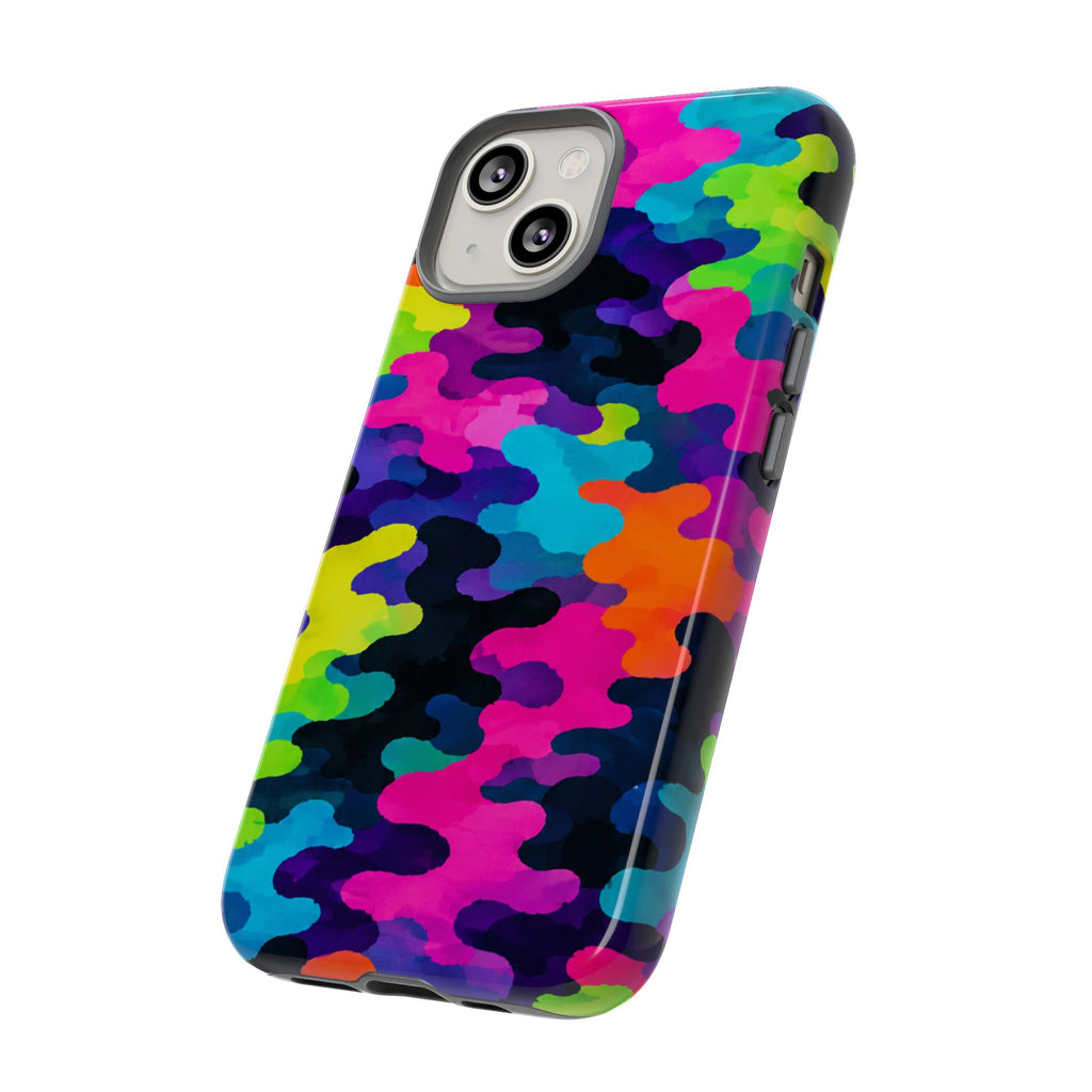 Neon Camo Tough Phone Case — Bright Rainbow Protective iPhone Cover