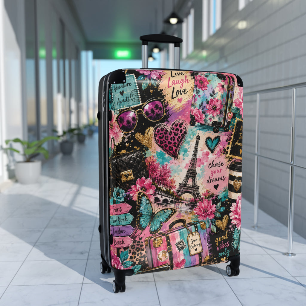 Travel Suitcase - Paris Collage Hard-Side Carry-On with 'Chase Your Dreams' Design