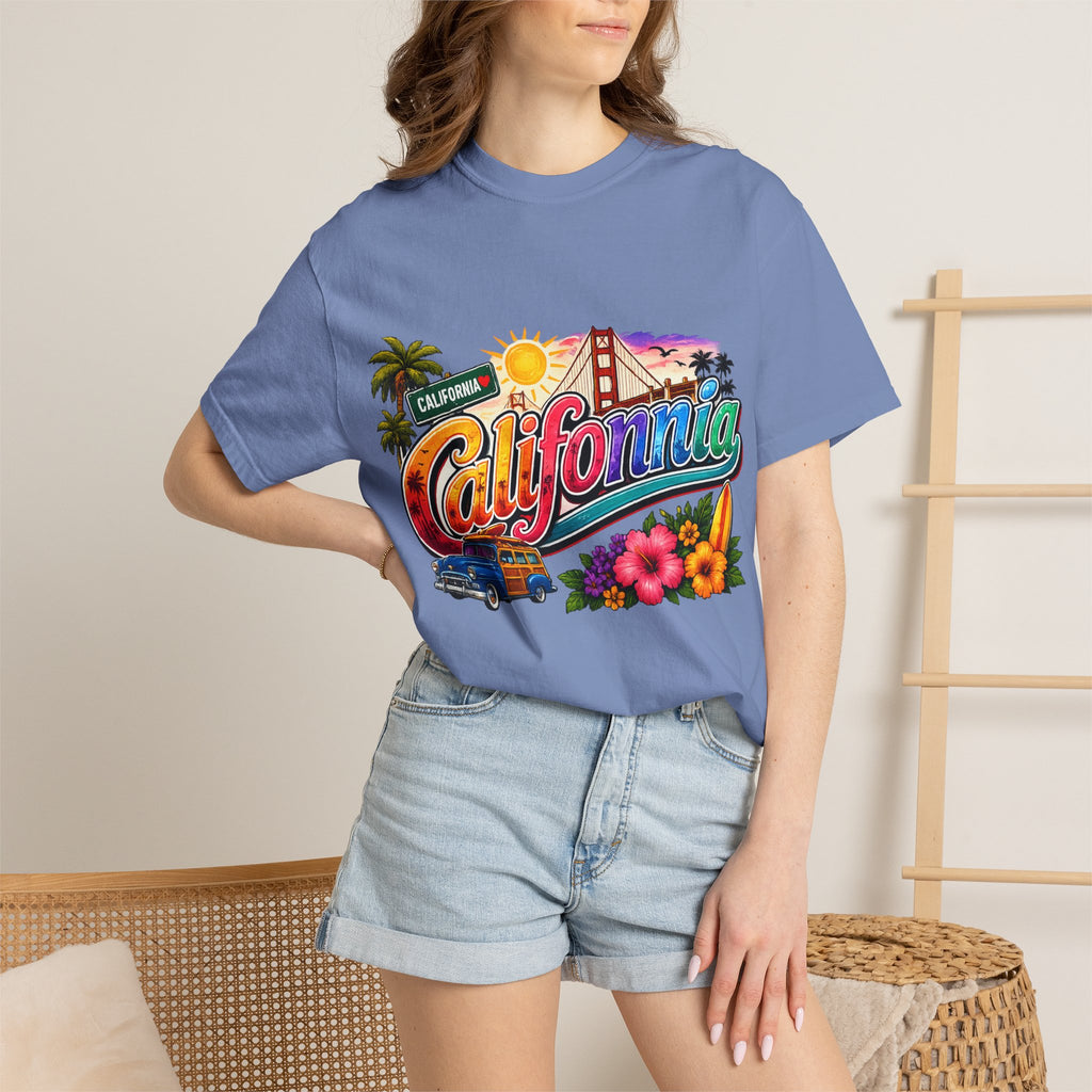 California Retro Sunset T-shirt | Golden Gate, Palm Trees & Surf