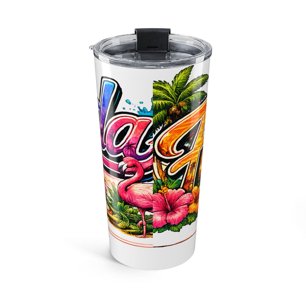 Florida Tropical Script Tumbler | 20oz Beach Flamingo Palms