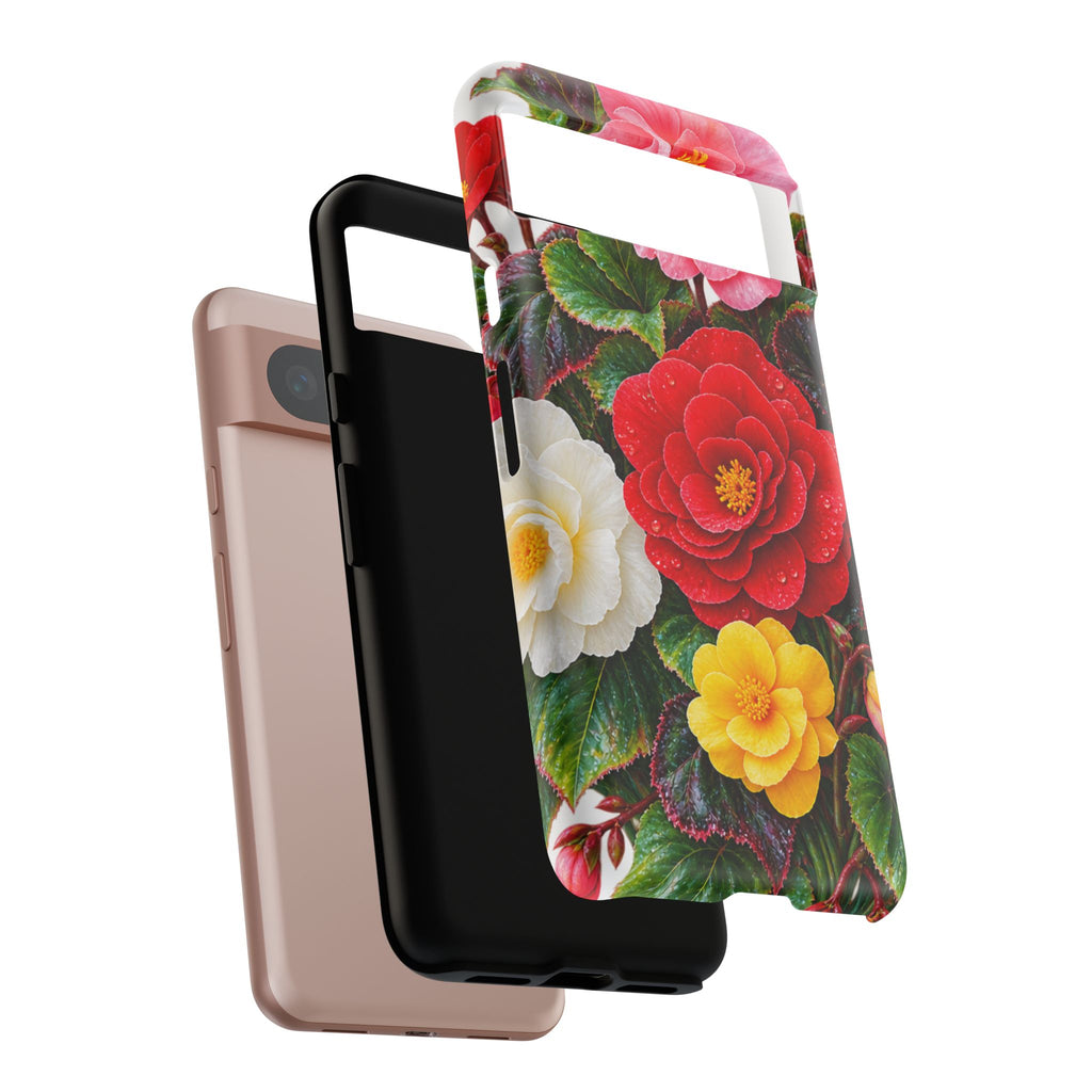 Floral Begonia Phone Case — Vibrant Red, Pink & Yellow Blossom Protective Cover