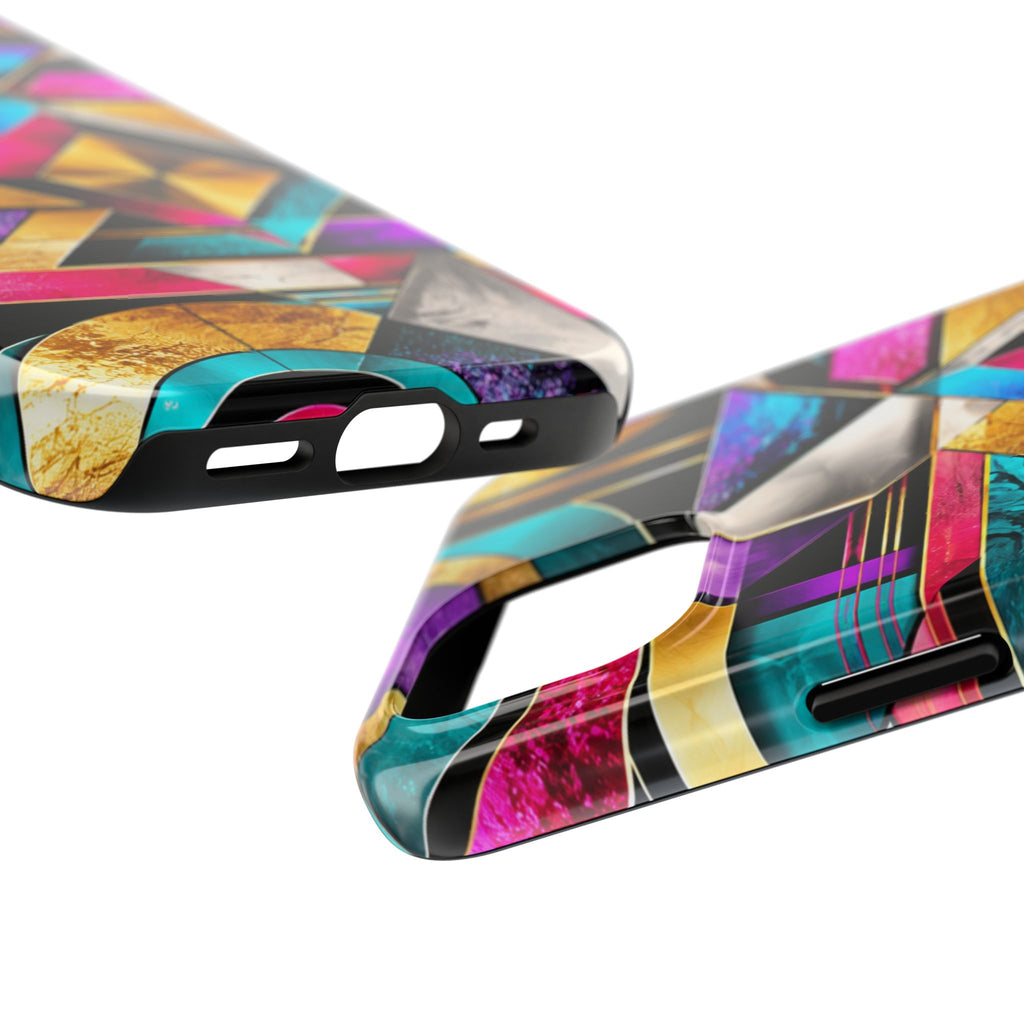 Geometric Art Deco Tough Phone Case — Vibrant Gold, Teal & Magenta Pattern