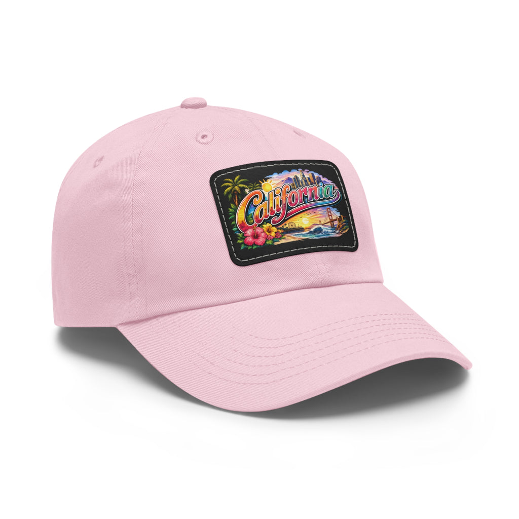 California Beach Patch Dad Hat | Leather Rectangle Patch