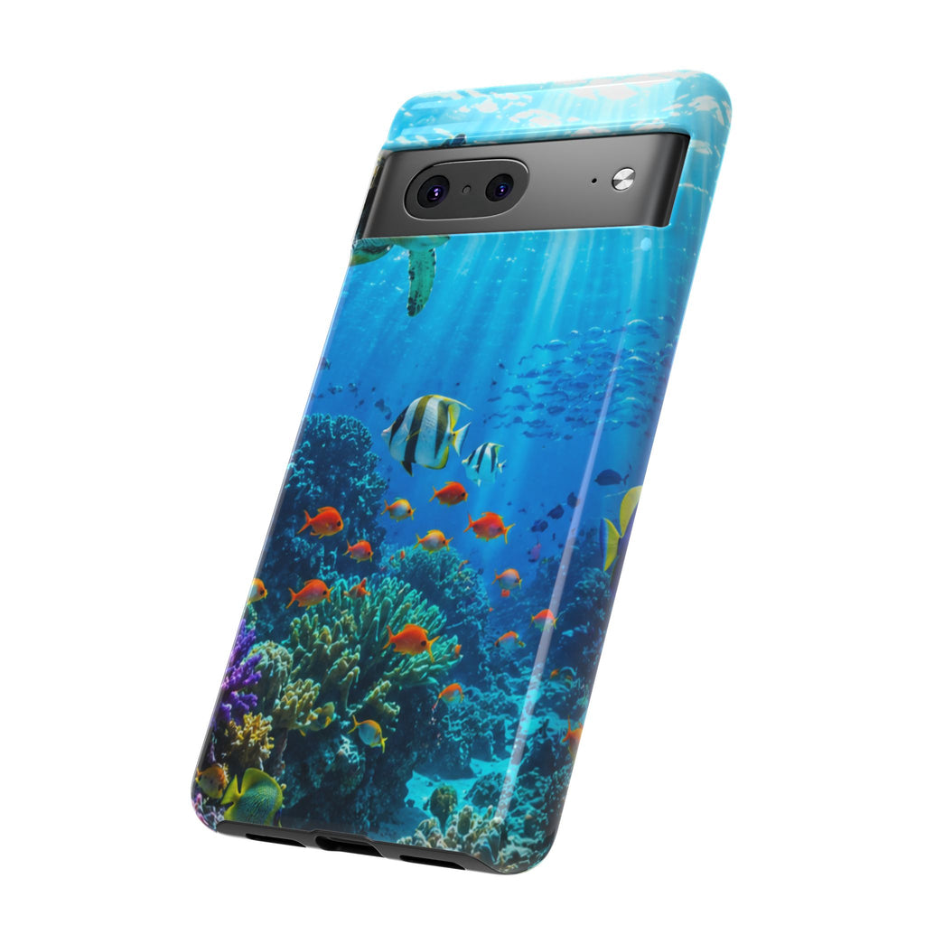 Underwater Ocean Life Tough Phone Case — Coral Reef & Sea Turtle Protective Cover