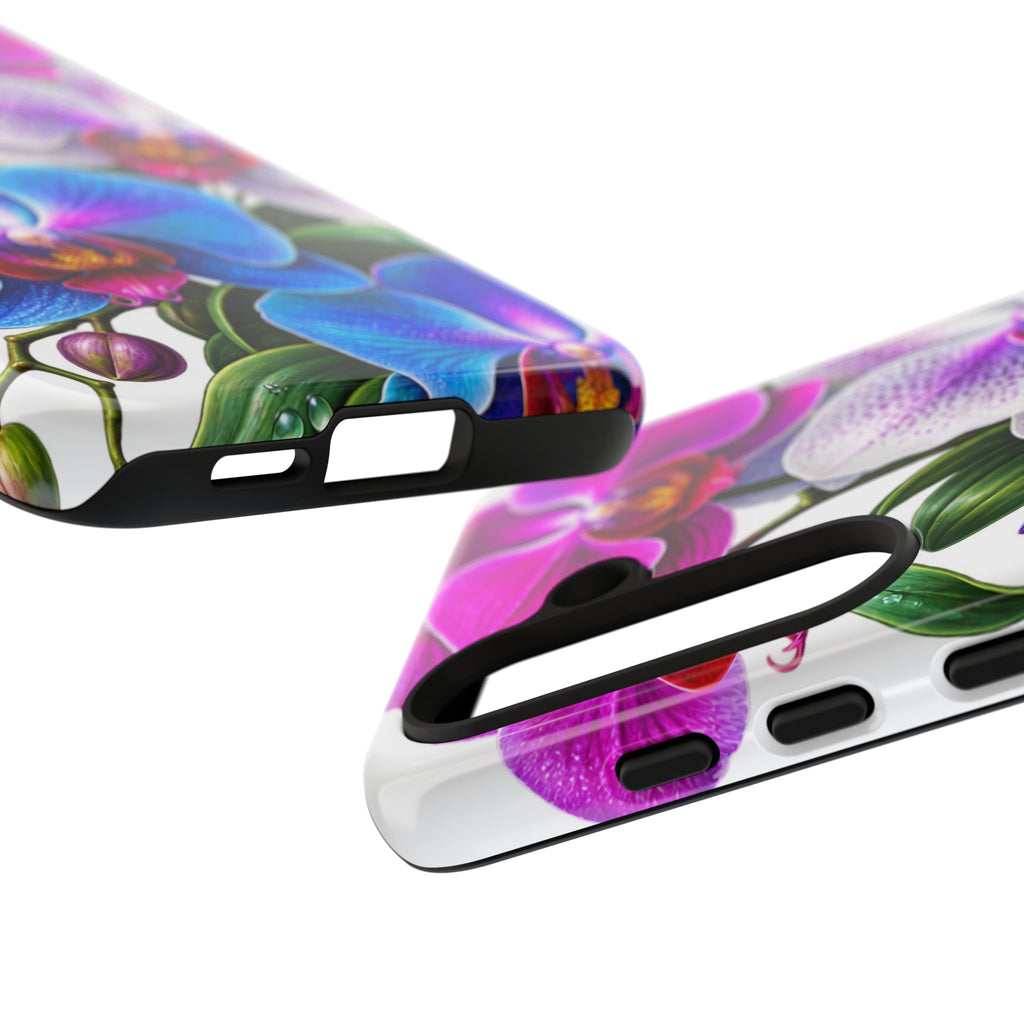 Orchid Floral Tough Phone Case – Vibrant Blue & Pink Orchid Protective Cover