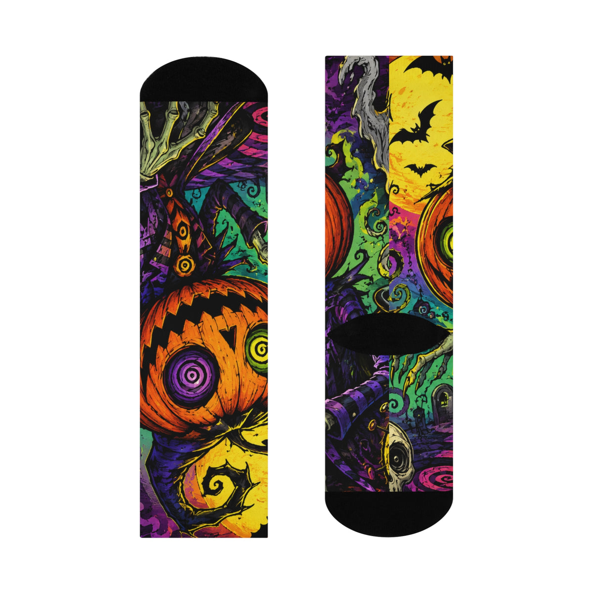 Halloween Pumpkin Crew Socks — Colorful Spooky Jack-o’-Lantern Cushioned Socks