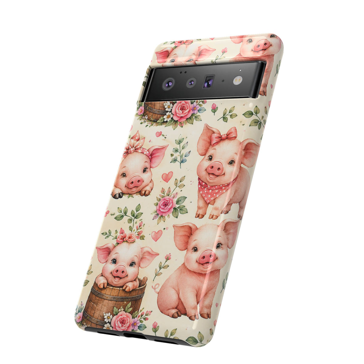 Cute Pink Piglet Phone Case — Vintage Floral Farm Animal iPhone Cover