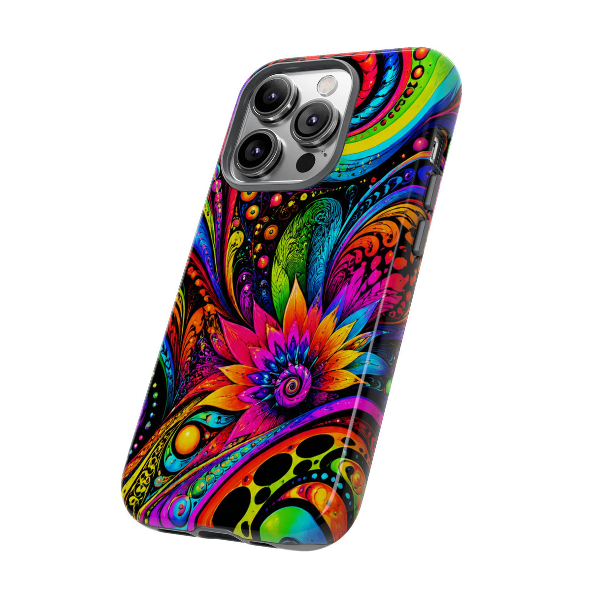 Psychedelic Floral Phone Case — Vibrant Swirl Tough Protective Cover