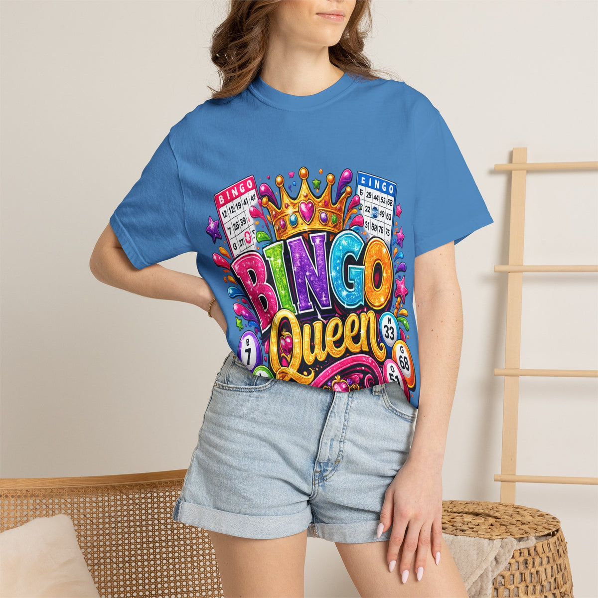 Bingo Queen T-shirt | Colorful Crown Bingo Balls Design