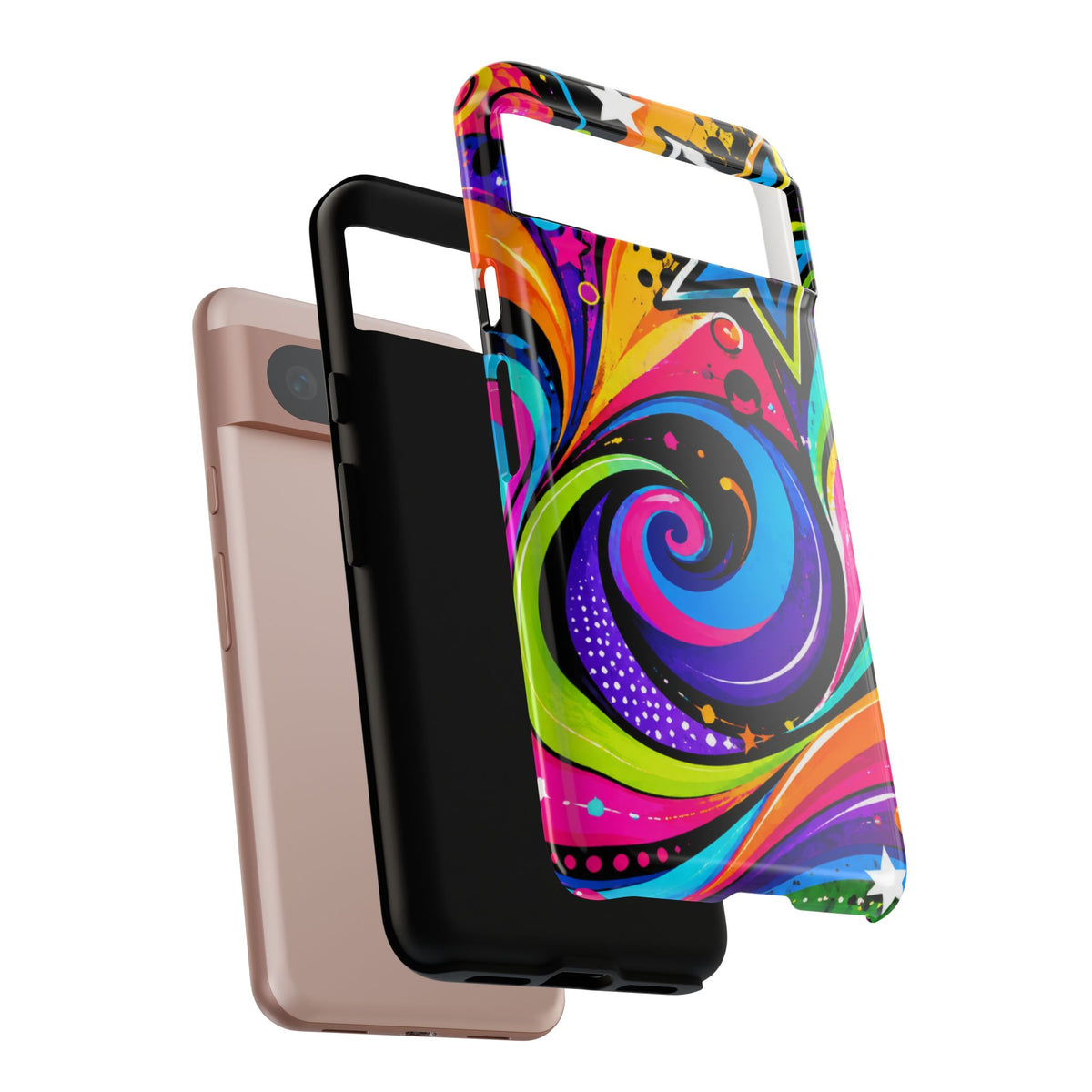 Psychedelic Swirl Phone Case — Bold Retro Stars & Neon Pop Art Tough Case