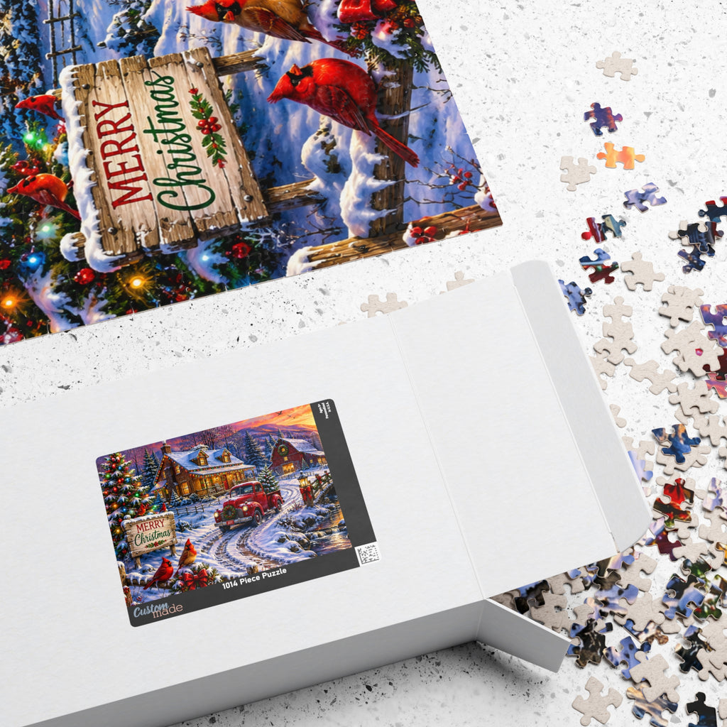Christmas Cabin Snow Scene Puzzle — Festive Holiday Jigsaw (110/252/520/1014 pcs)