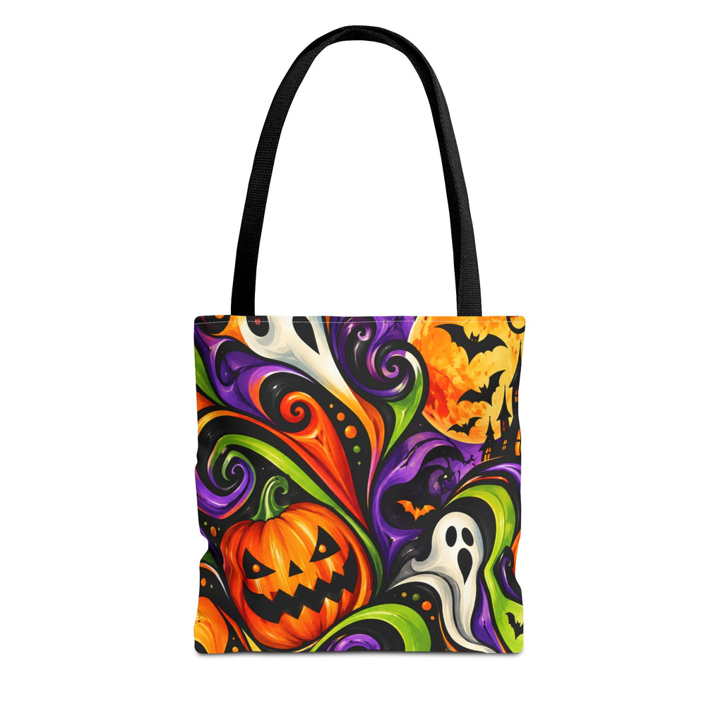 Halloween Swirl Tote Bag — Colorful Pumpkin & Ghost Trick-or-Treat Tote