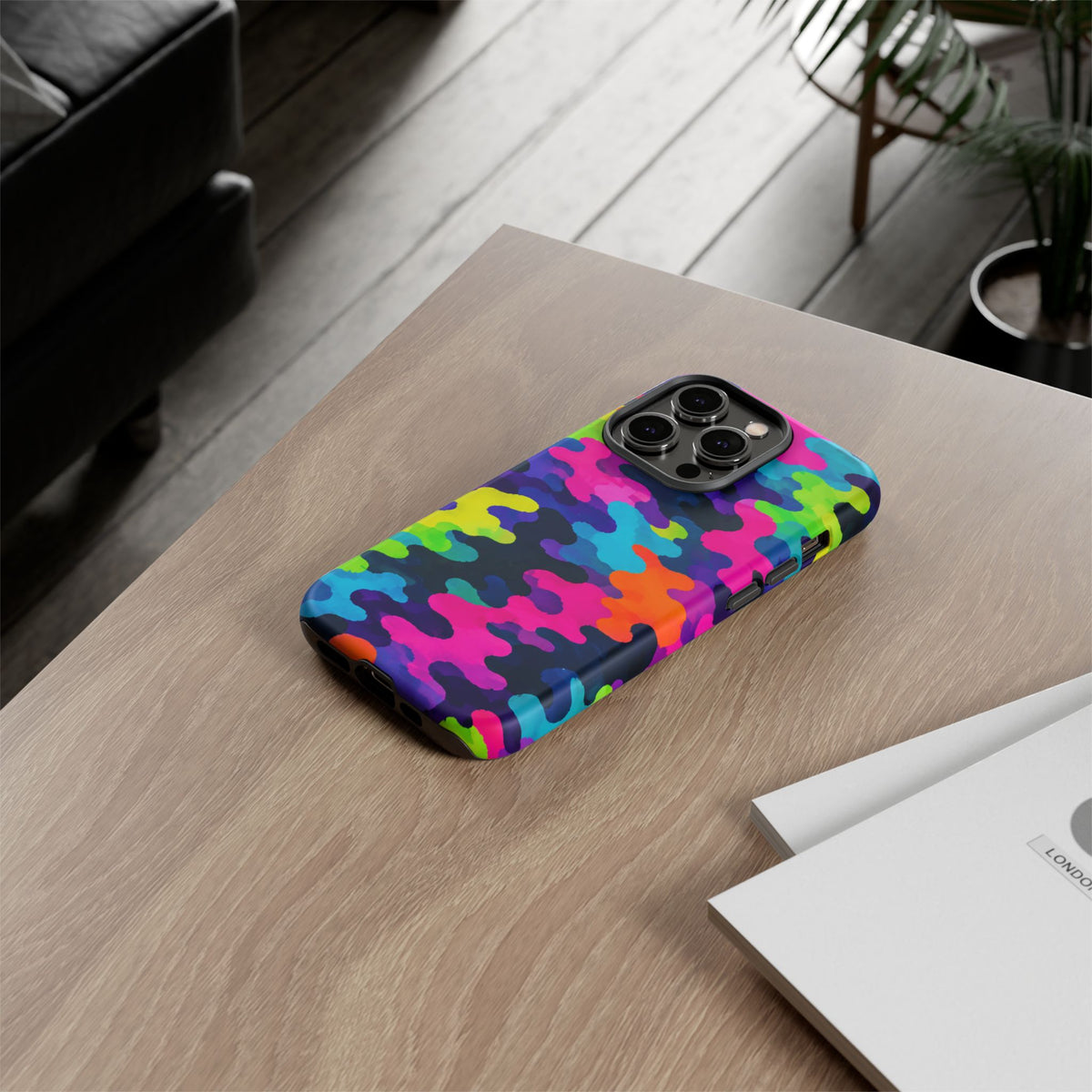 Neon Camo Tough Phone Case — Bright Rainbow Protective iPhone Cover