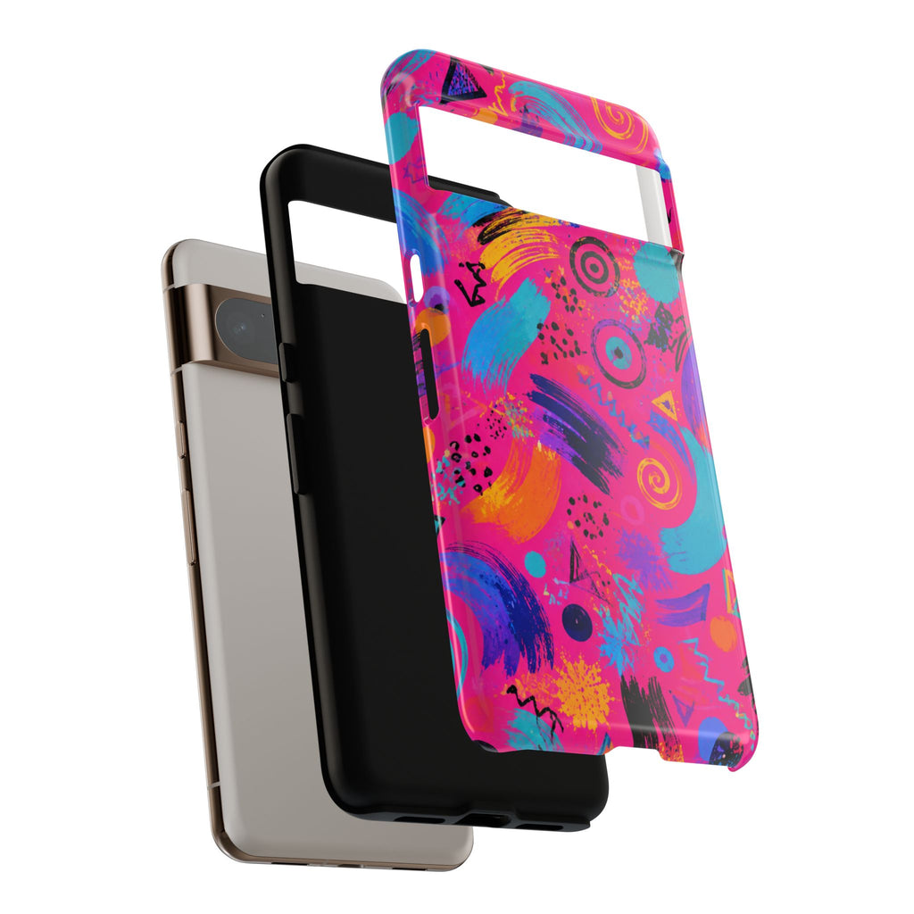 Neon Retro Abstract Tough Phone Case — 80s Brushstroke Pattern