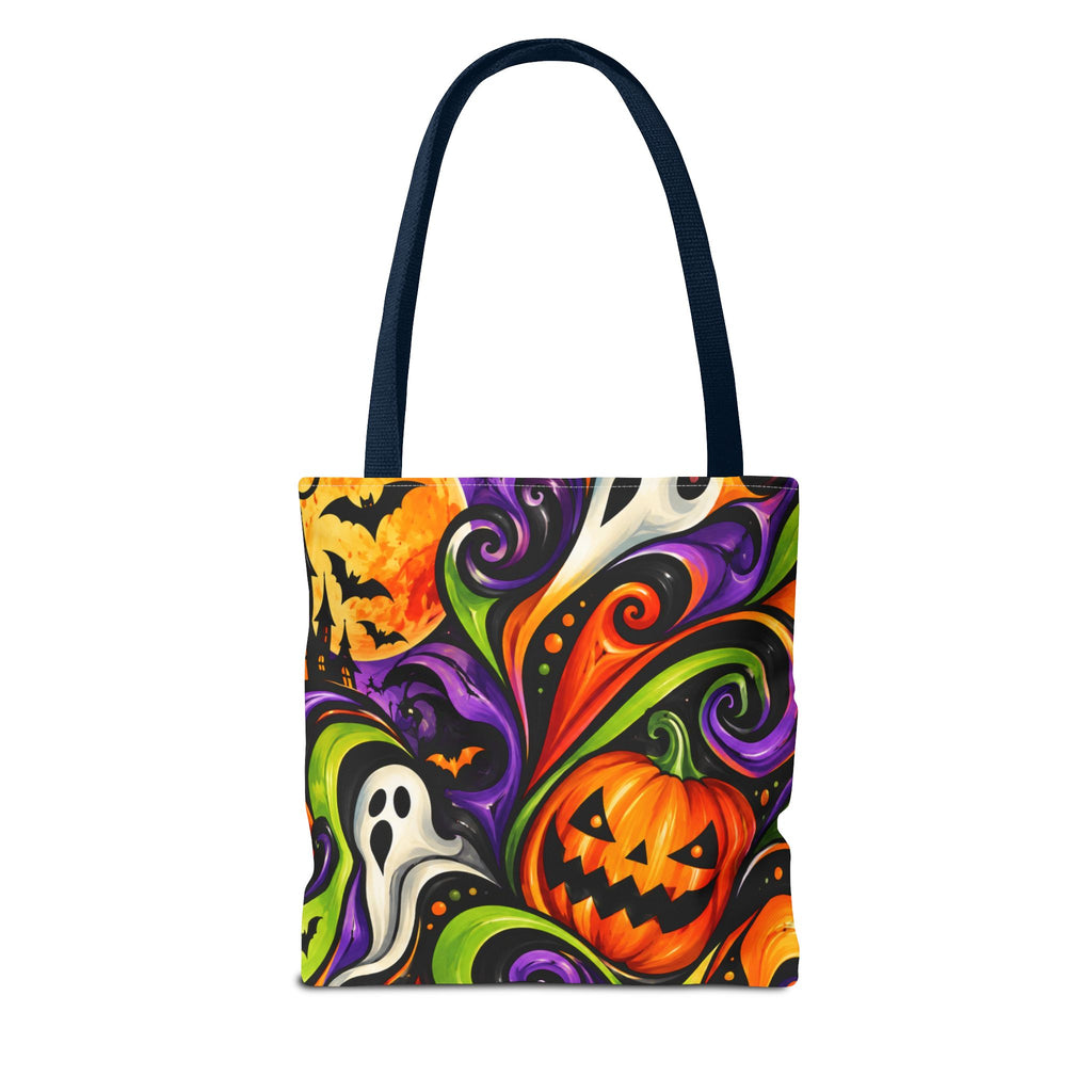 Halloween Swirl Tote Bag — Colorful Pumpkin & Ghost Trick-or-Treat Tote