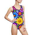 Women's Floral Rainbow One-Piece Swimsuit — Bright Retro Daisy Print