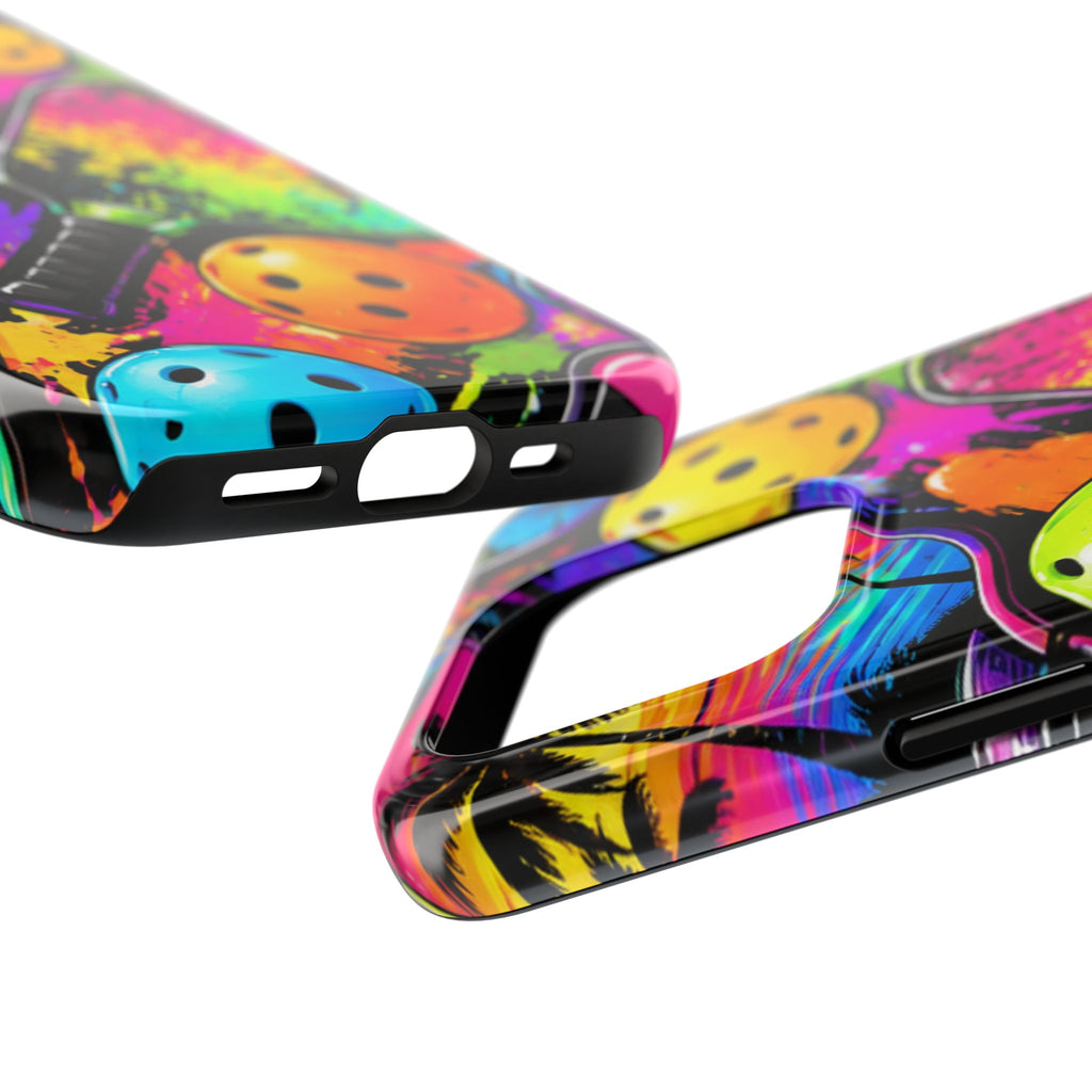 Pickleball Splash Tough Phone Case — Neon Paddle & Ball Protective Cover