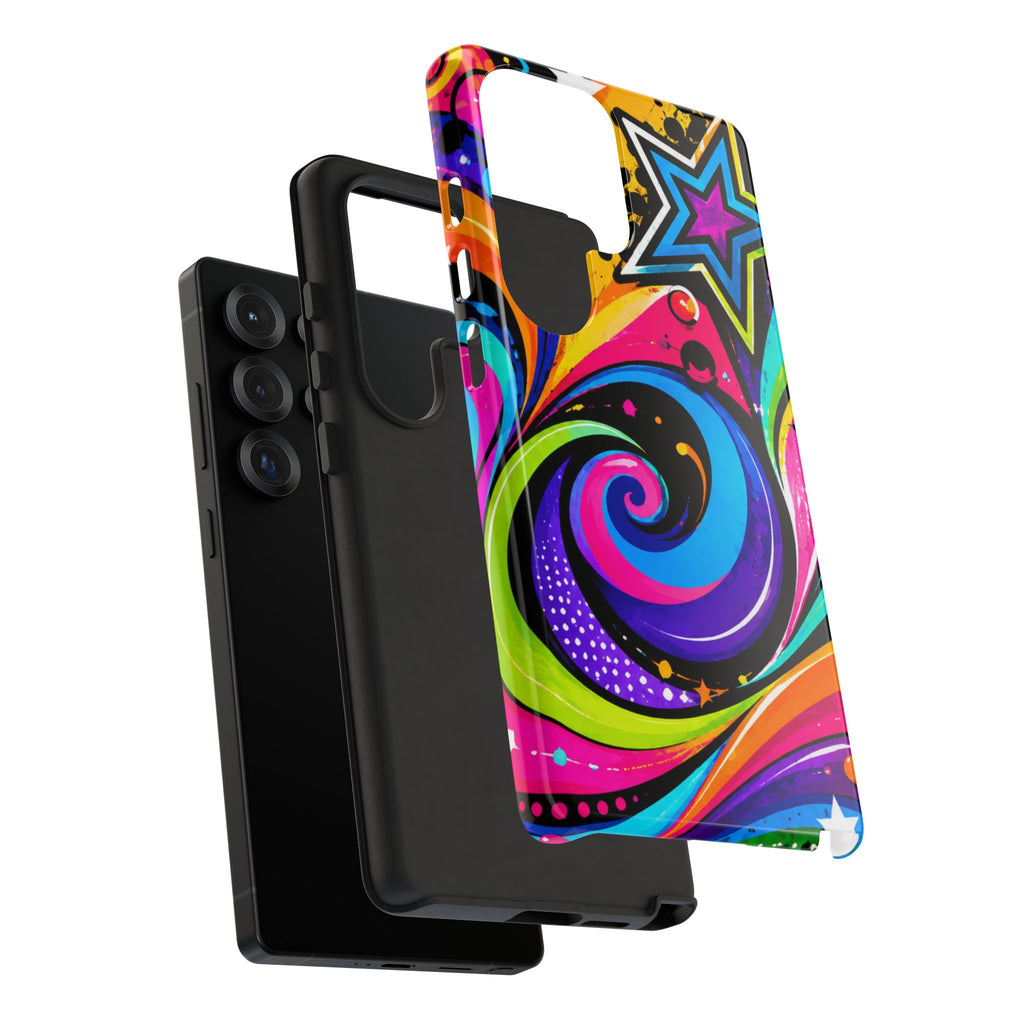 Psychedelic Swirl Phone Case — Bold Retro Stars & Neon Pop Art Tough Case