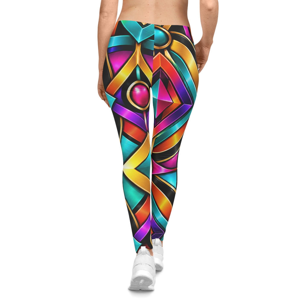 Vibrant Geometric Neon Pattern Leggings | Colorful Abstract Print