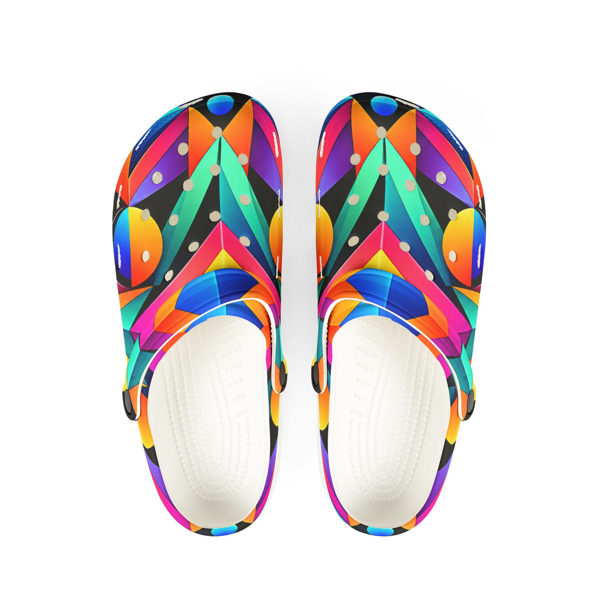 Colorful Abstract Geometric Clogs — Vibrant EVA Foam Slip-On Shoes