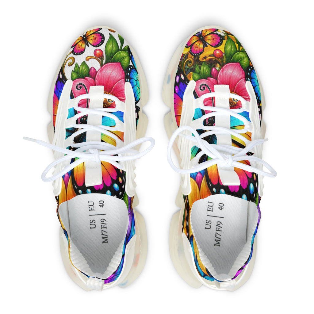 Mesh Sneakers — Colorful Butterfly Floral Athletic Shoes for Women