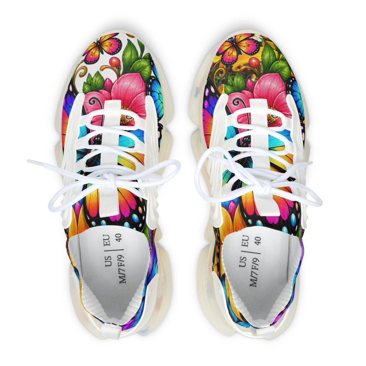 Mesh Sneakers — Colorful Butterfly Floral Athletic Shoes for Women