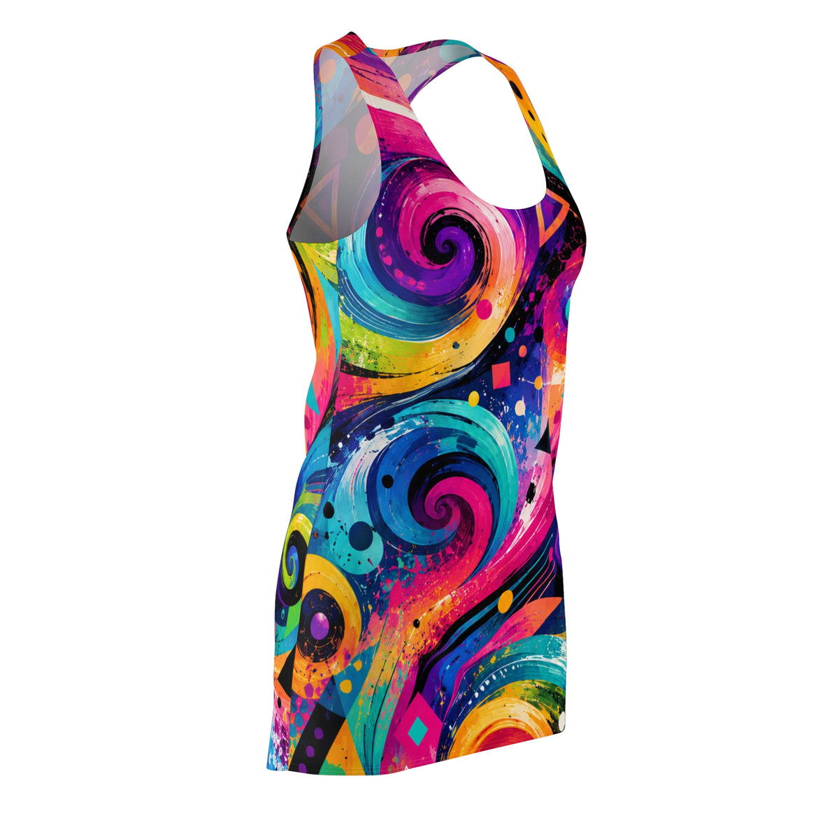 Abstract Neon Swirl Racerback Dress | All-Over Print