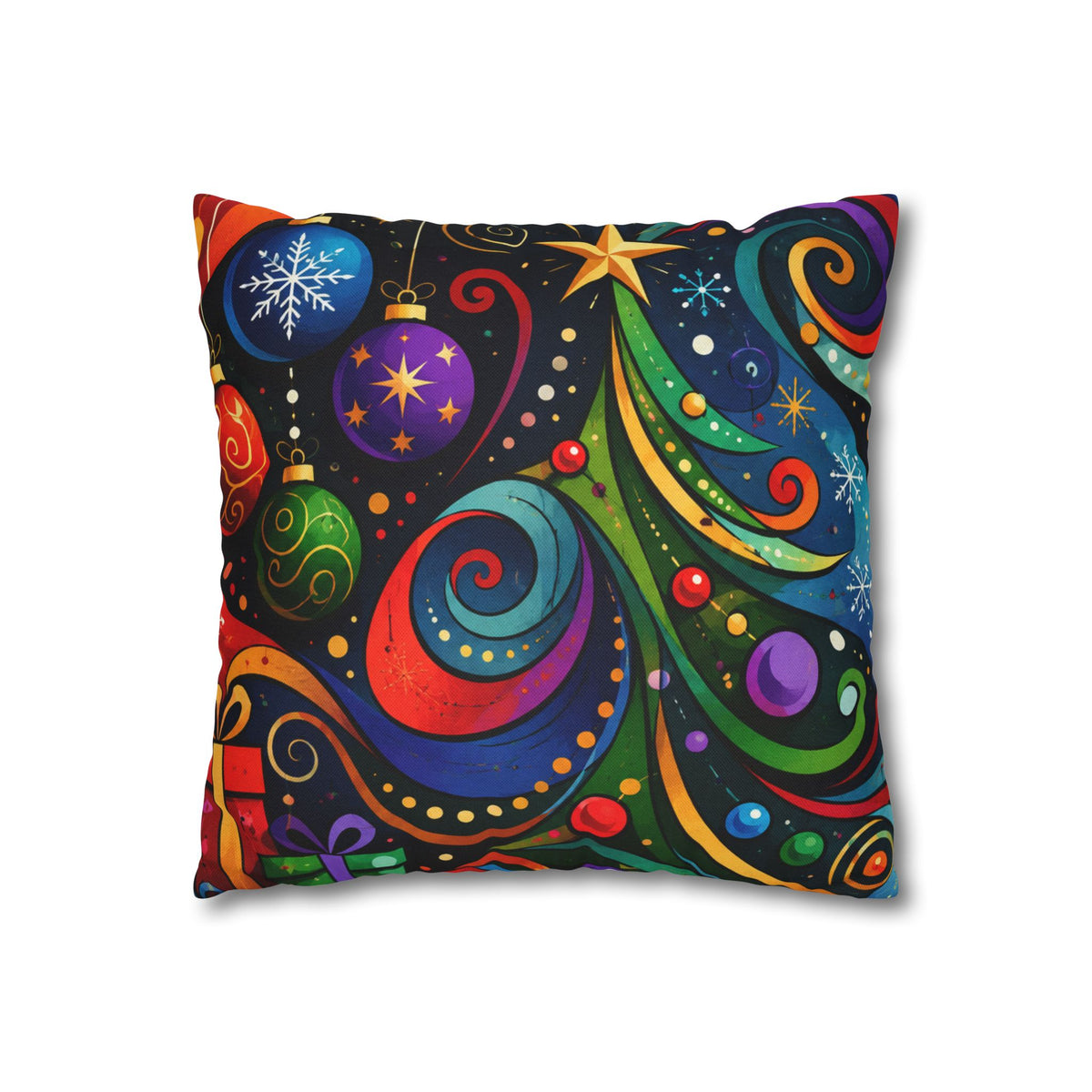 Colorful Swirl Christmas Tree Pillowcase | Square Pillowcase