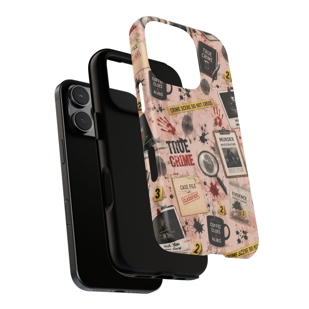 True Crime Pattern Phone Case – Detective Evidence, Crime Scene Tape & 'True Crime' Design