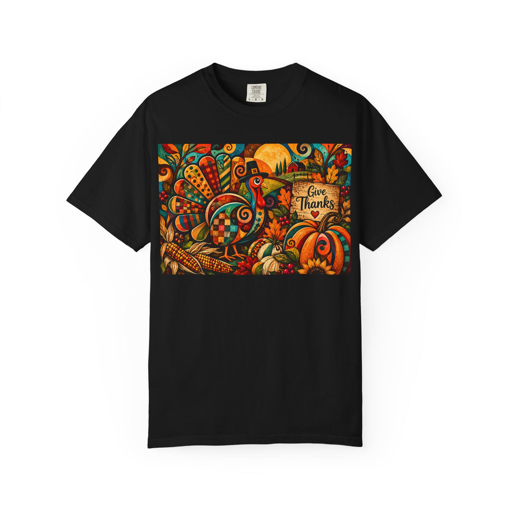 Thankful Harvest T-Shirt — Colorful Thanksgiving Turkey & Pumpkins