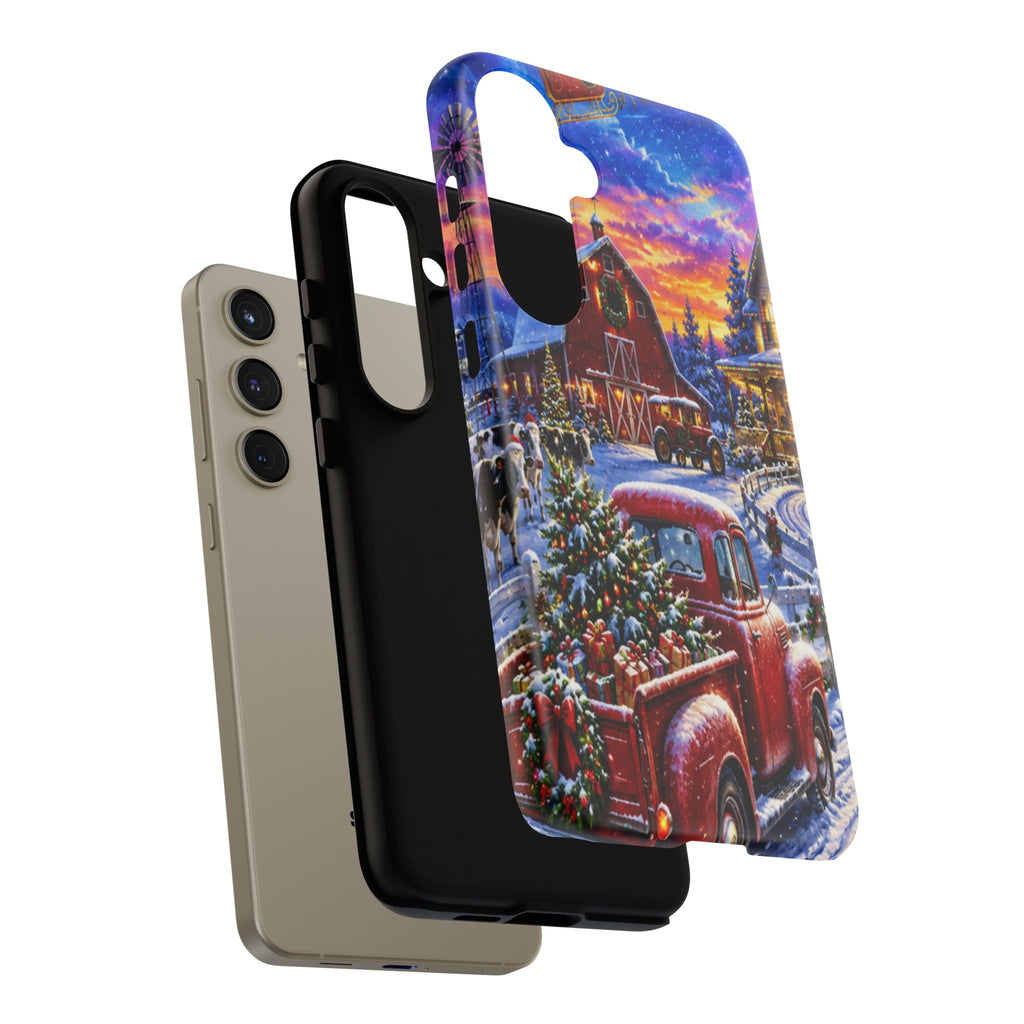Christmas Farm Phone Case — Vintage Red Truck in Snowy Holiday Scene