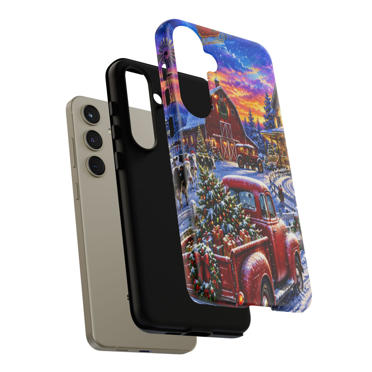 Christmas Farm Phone Case — Vintage Red Truck in Snowy Holiday Scene