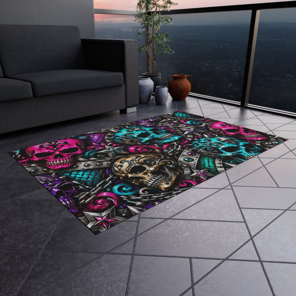 Skull Mosaic Outdoor Rug — Colorful Gothic Skull Pattern Doormat