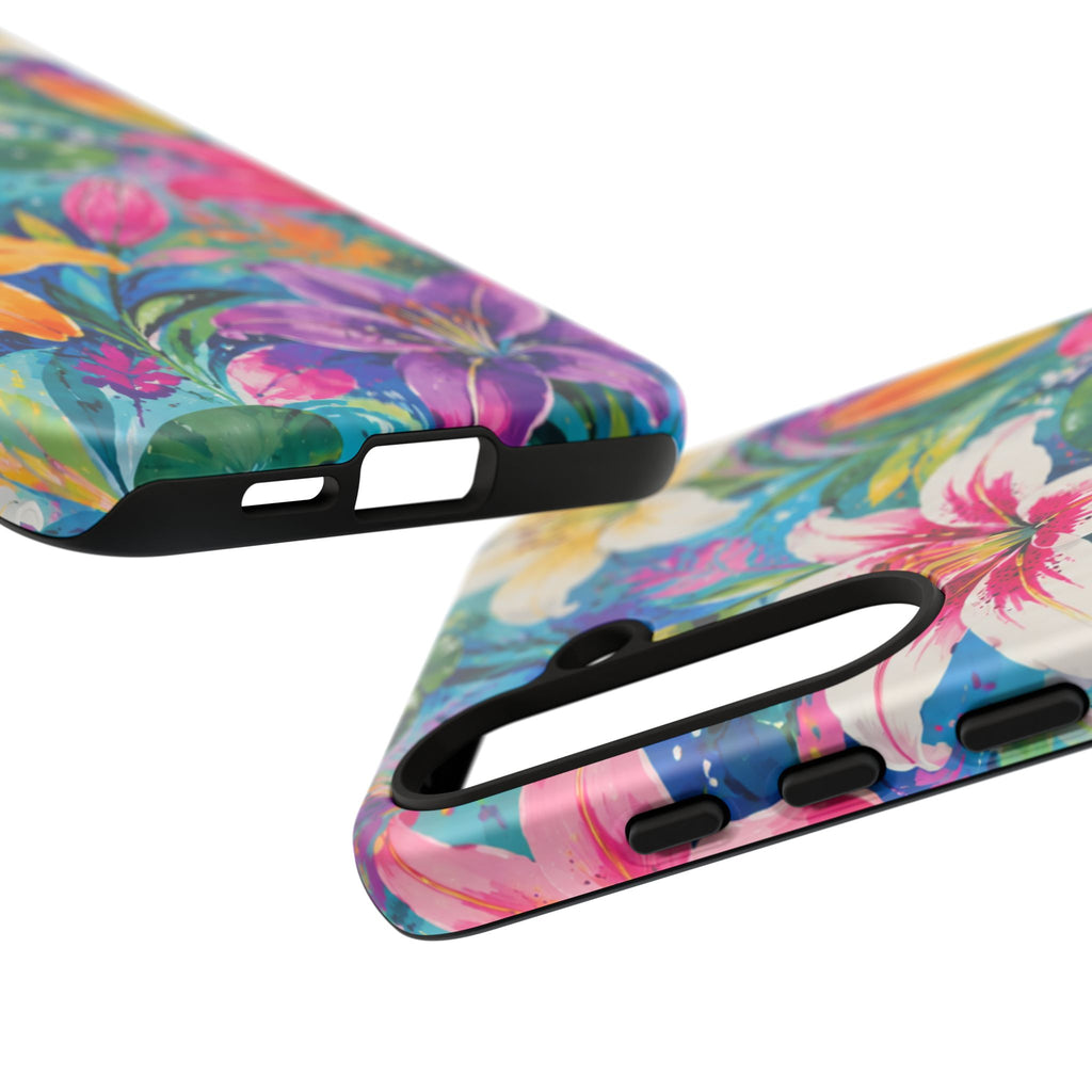 Floral Lily Tough Phone Case — Colorful Tropical Flower Protective Cover