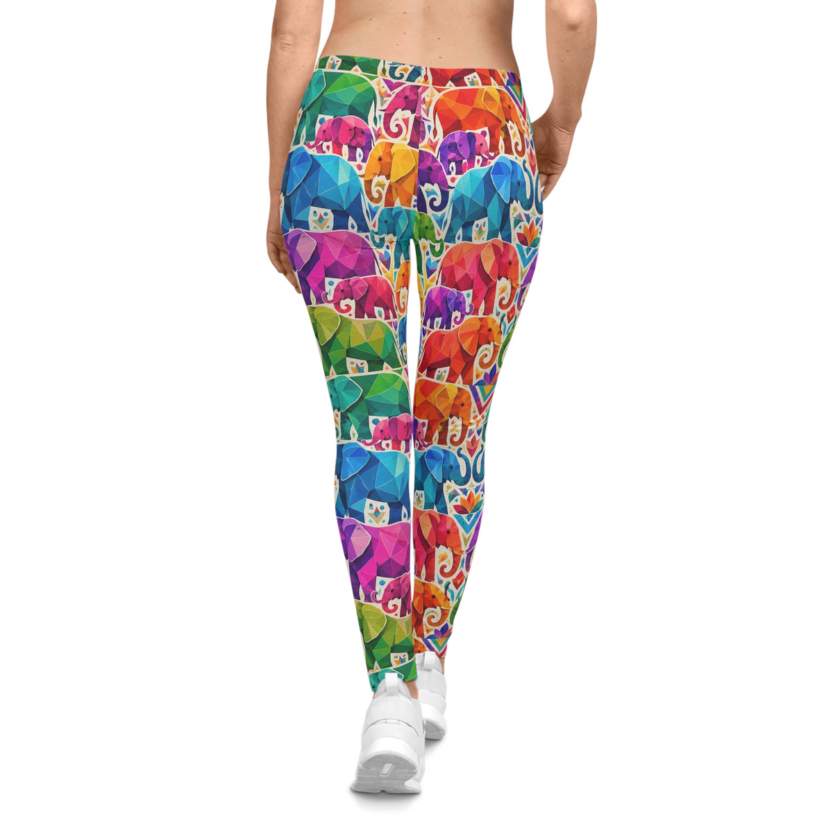 Colorful Elephant Print Leggings — Women's Rainbow All-Over Print
