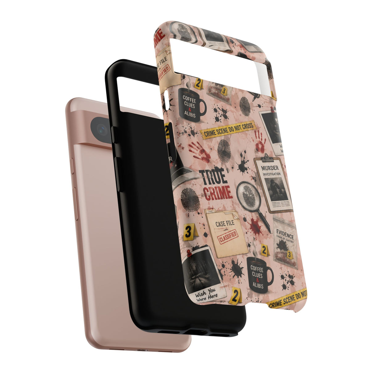 True Crime Pattern Phone Case – Detective Evidence, Crime Scene Tape & 'True Crime' Design