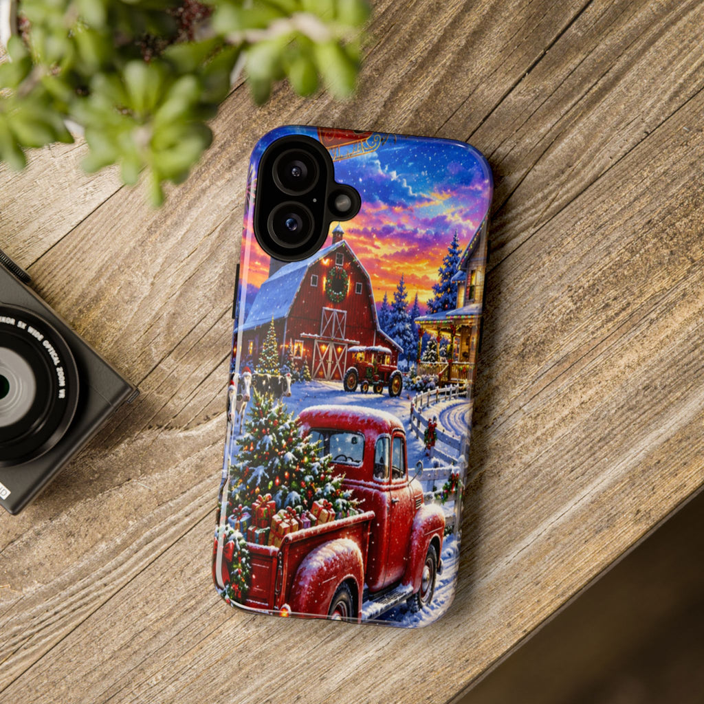 Christmas Farm Phone Case — Vintage Red Truck in Snowy Holiday Scene