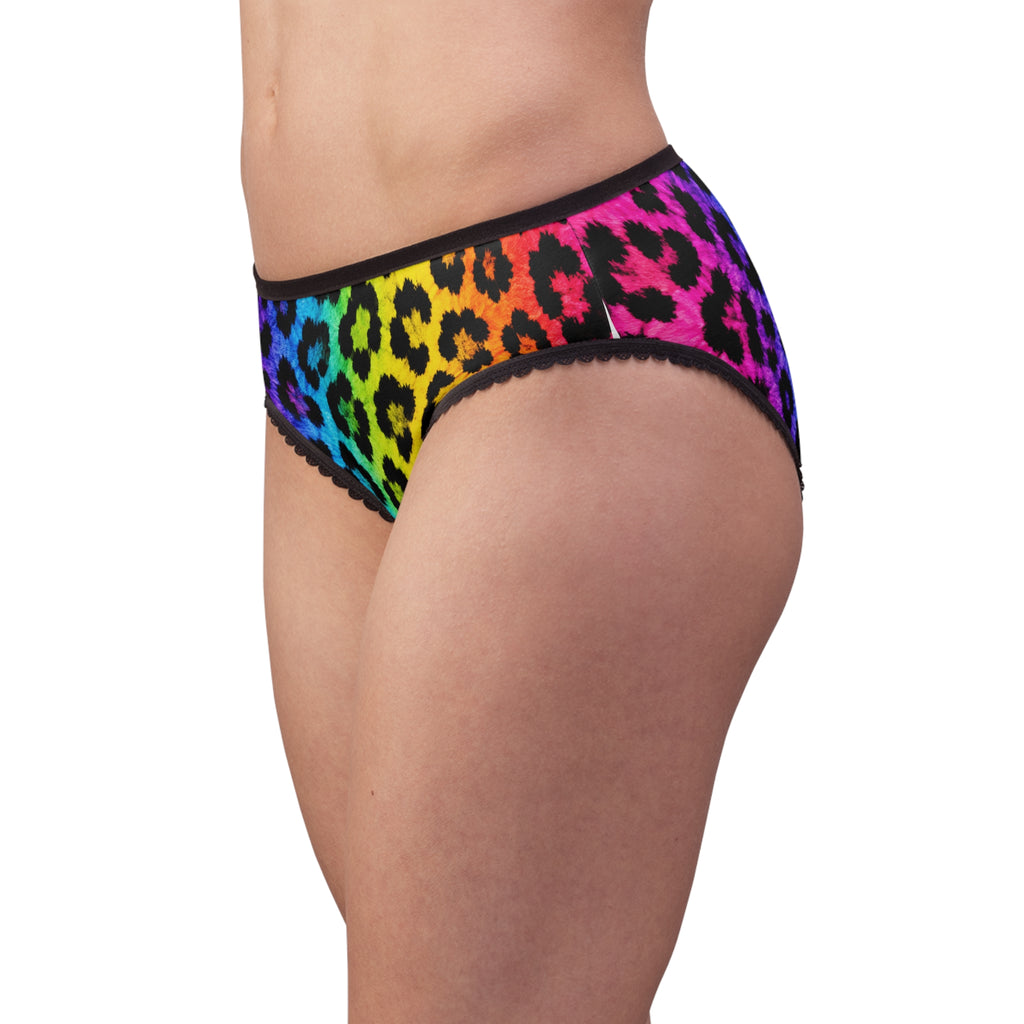 Rainbow Leopard Print Women's Briefs — Colorful Animal Print Bikini Underwear